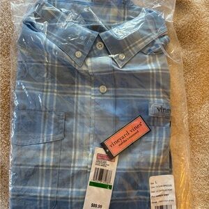NWT! Vineyard Vines Performance Harbor Shirt Blue Plaid, Size Large